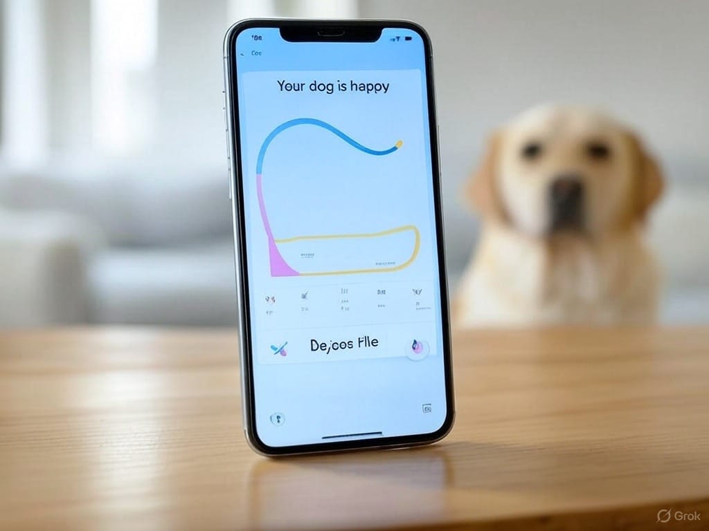 WoofyAI app interface showing translation of dog barks