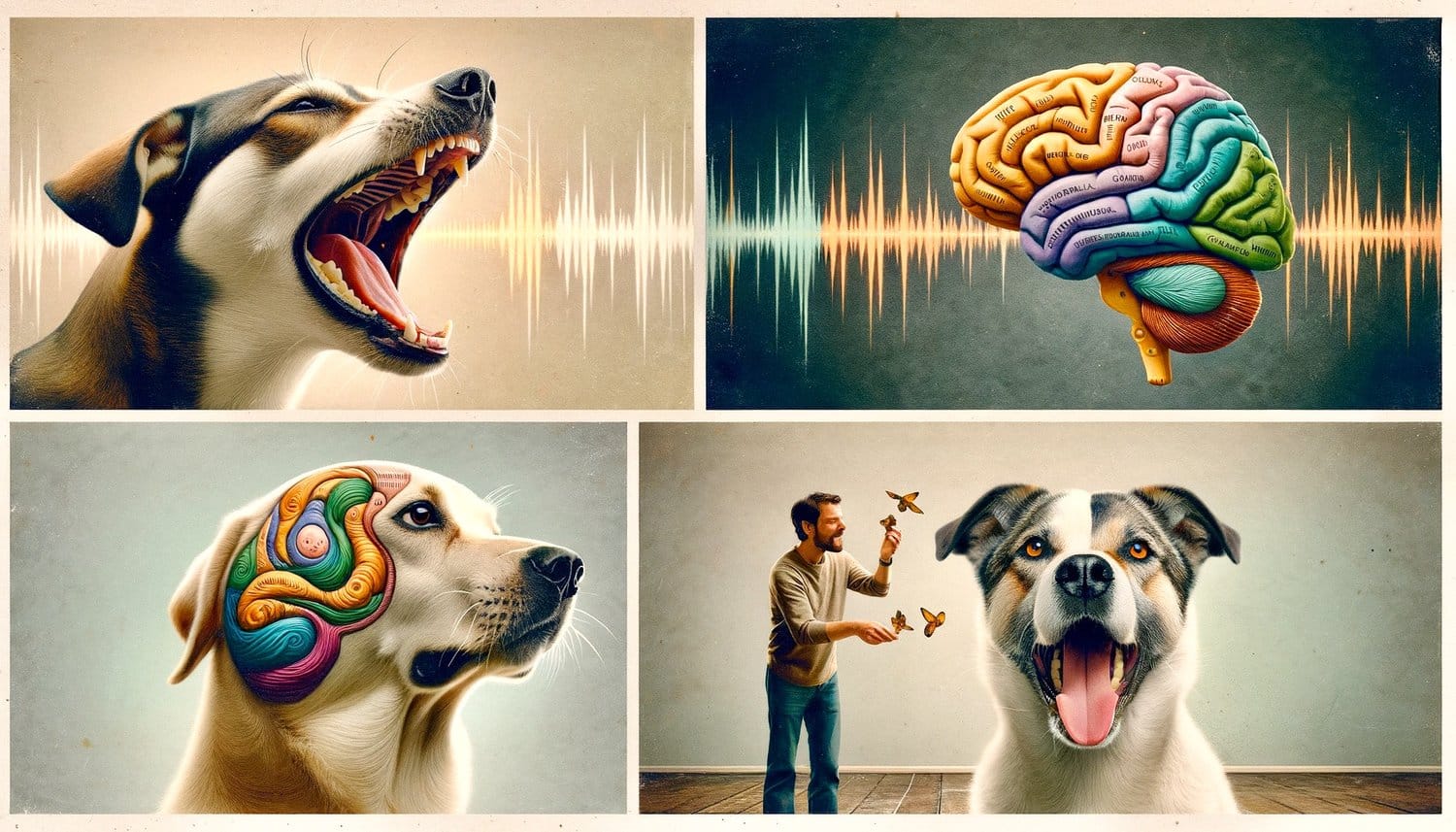 Diagram showing how the same dog bark sound is interpreted differently across languages